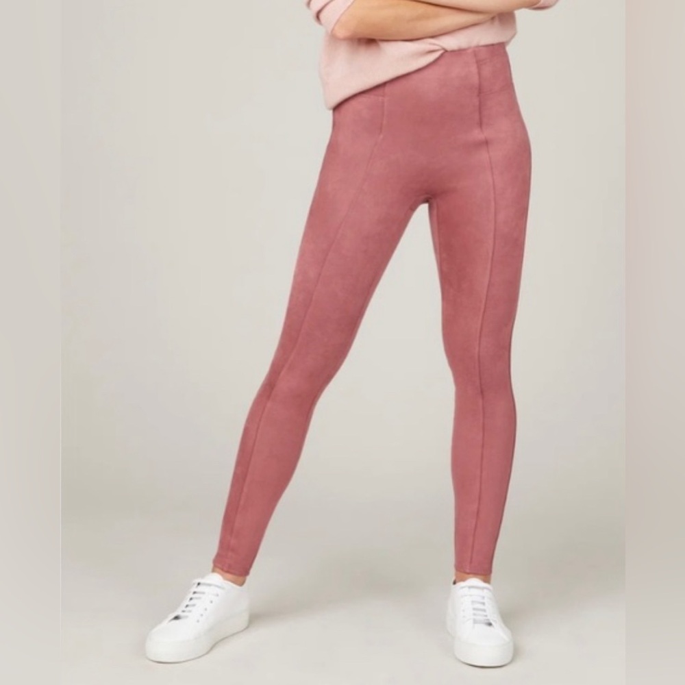SPANX Women’s Faux Suede Pink Compression Shaping Leggings Size XS Petite